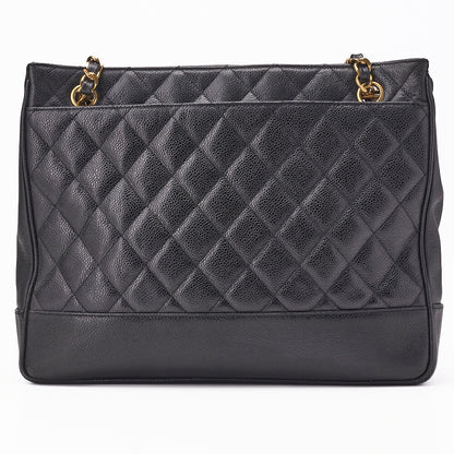 CHANEL Shoulder Tote Bag Matelasse Caviar Skin Black Gold-Tone Hardware Pre-Owned - Vintage La Charme