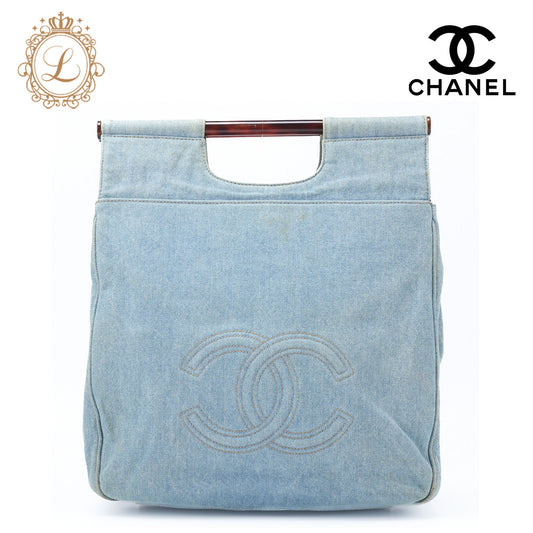 CHANEL Handbag Coco Mark Tortoiseshell Pattern Denim Gold-Tone Hardware Pre-Owned - Vintage La Charme