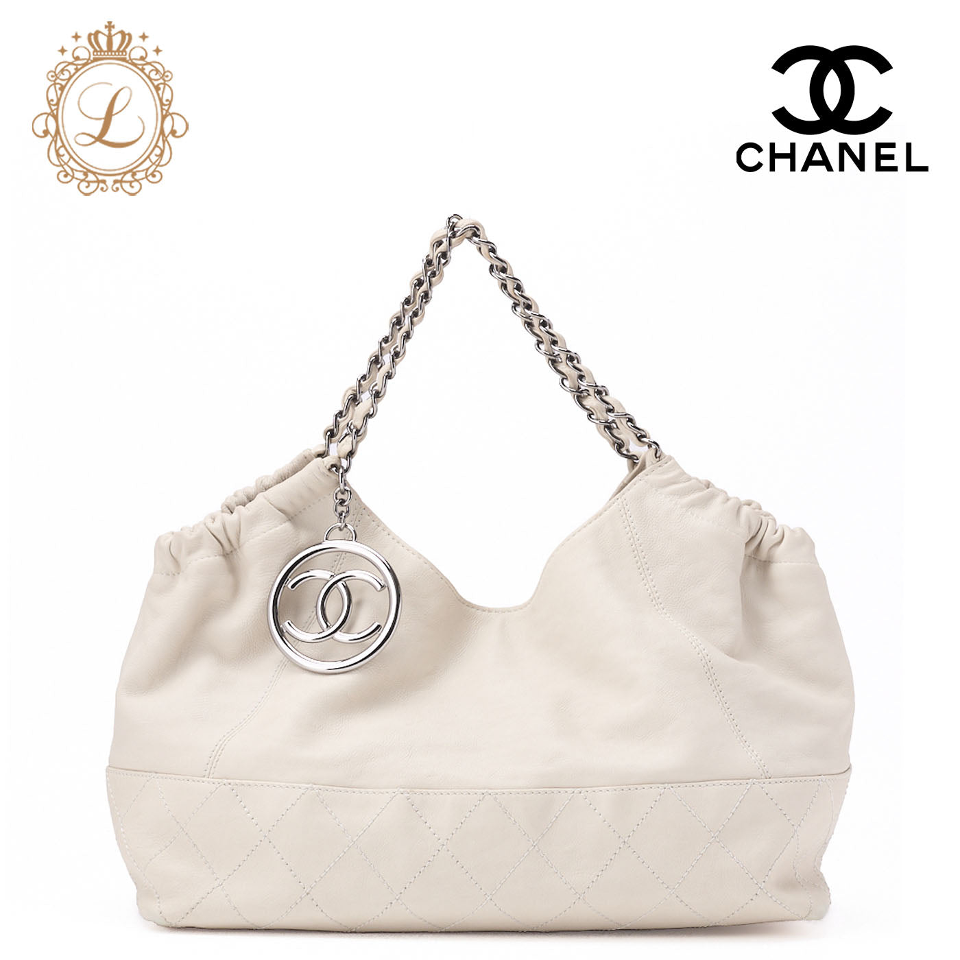 CHANEL Shoulder Bag, Matelasse, Coco Charm, Calfskin, White, Silver-Tone Hardware, Pre-Owned - Vintage La Charme