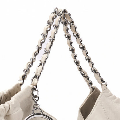 CHANEL Shoulder Bag, Matelasse, Coco Charm, Calfskin, White, Silver-Tone Hardware, Pre-Owned - Vintage La Charme
