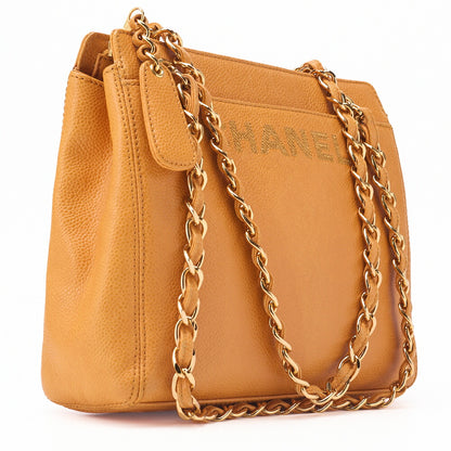 CHANEL Shoulder Tote Bag Logo Mark Double Chain Shoulder Caviar Skin Beige Gold-Tone Hardware Pre-Owned - Vintage La Charme