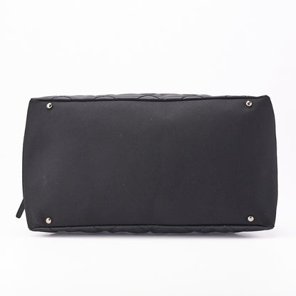 CHANEL Handbag Boston Bag Coated Canvas Coco Charm Black Silver-Tone Hardware Pre-Owned - Vintage La Charme