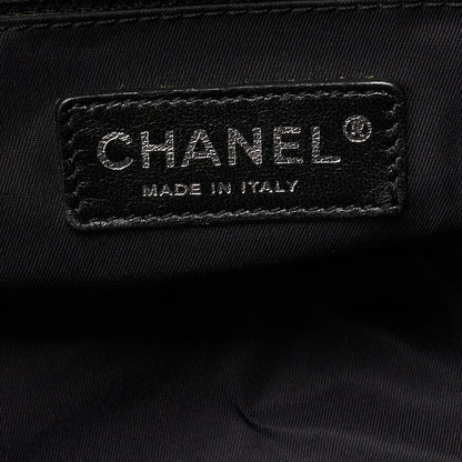 CHANEL Handbag Boston Bag Coated Canvas Coco Charm Black Silver-Tone Hardware Pre-Owned - Vintage La Charme