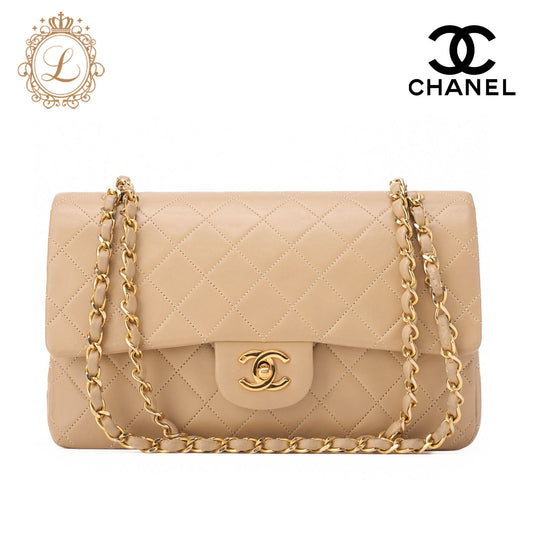 CHANEL Shoulder Bag Matelasse Double Flap Lambskin Beige Gold-Tone Hardware Pre-Owned - Vintage La Charme