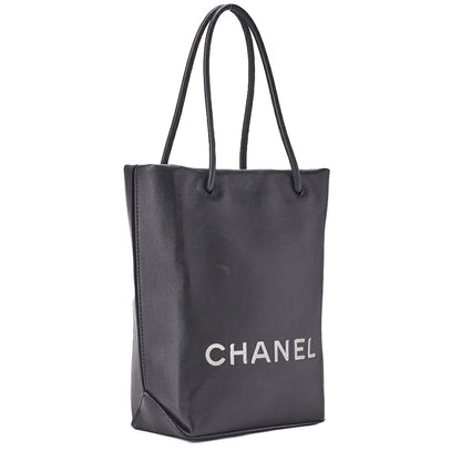 CHANEL Mini Tote Bag Essential Logo Mark Lambskin Black Silver-Tone Hardware Pre-Owned - Vintage La Charme