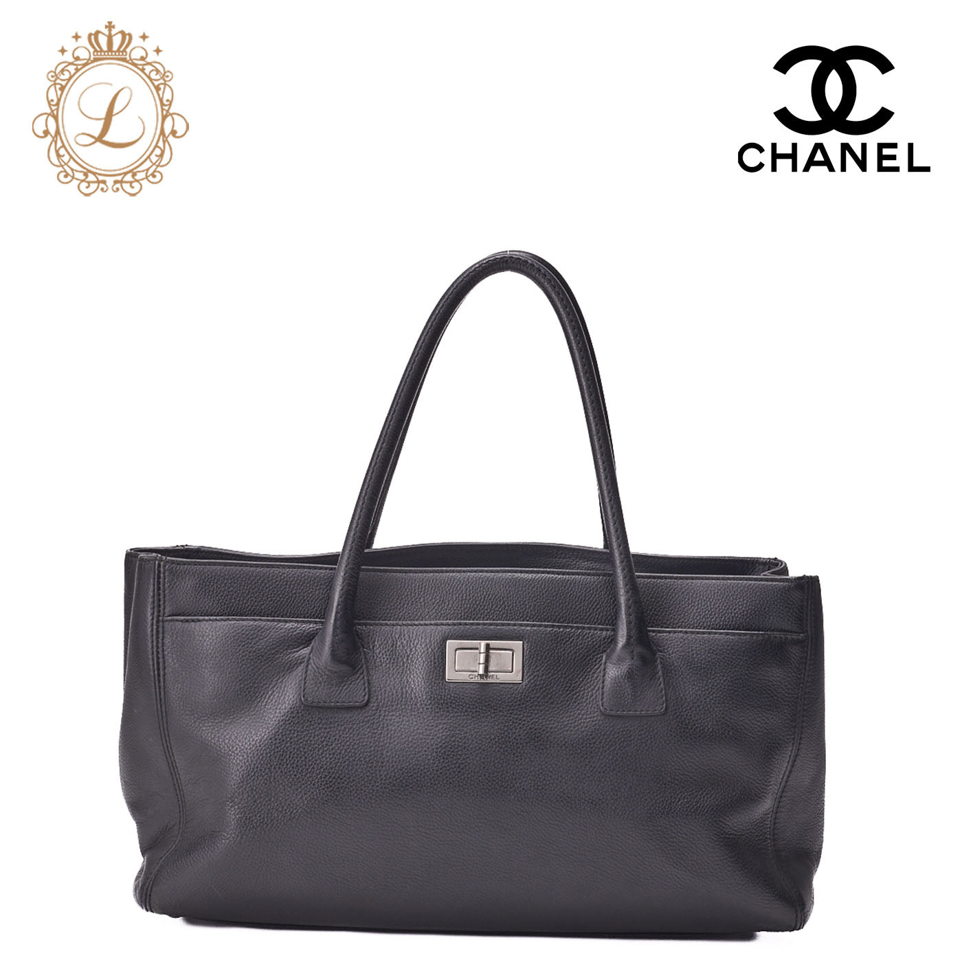 CHANEL Tote Bag Executive 2.55 Rock Caviar Skin Black Silver-Tone Hardware Pre-Owned - Vintage La Charme