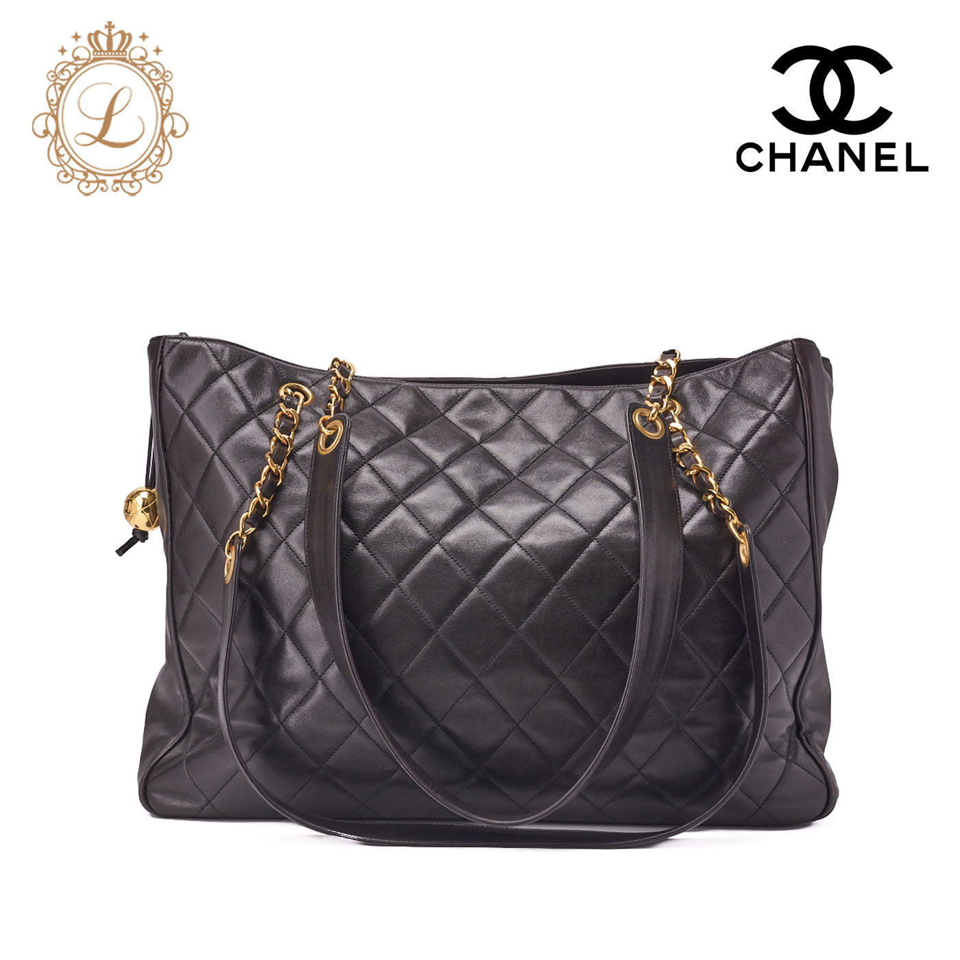CHANEL Shoulder Bag, Matelasse Ball Charm, Lambskin, Black, Gold-Tone Hardware, Pre-Owned - Vintage La Charme