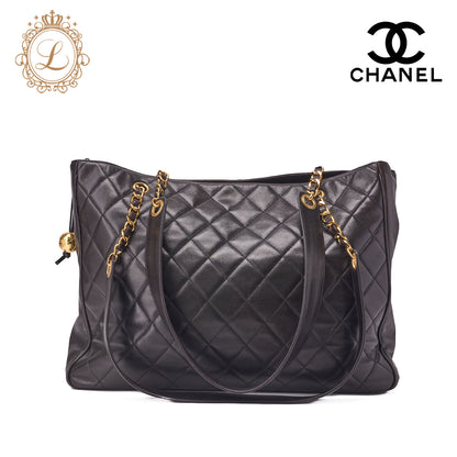 CHANEL Shoulder Bag, Matelasse Ball Charm, Lambskin, Black, Gold-Tone Hardware, Pre-Owned - Vintage La Charme