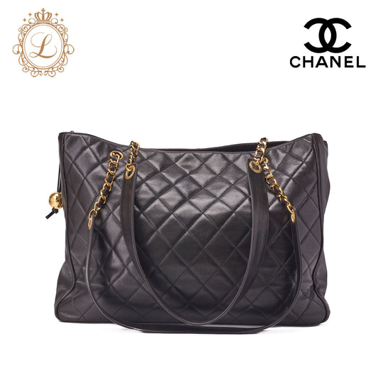 CHANEL Shoulder Bag, Matelasse Ball Charm, Lambskin, Black, Gold-Tone Hardware, Pre-Owned - Vintage La Charme