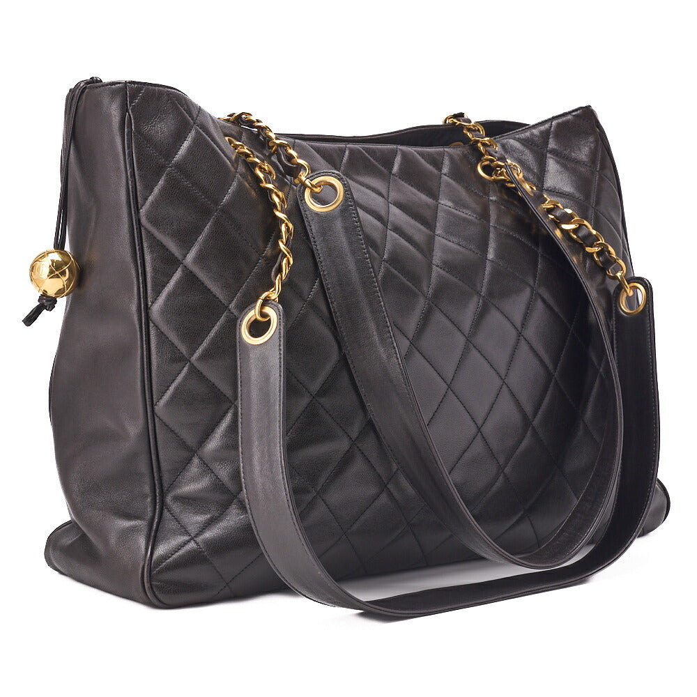 CHANEL Shoulder Bag, Matelasse Ball Charm, Lambskin, Black, Gold-Tone Hardware, Pre-Owned - Vintage La Charme
