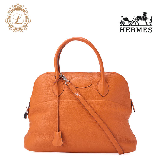 HERMES Bolide 35 Handbag Shoulder Bag Tryon Clemence Orange Silver-Tone Hardware Pre-Owned - Vintage La Charme