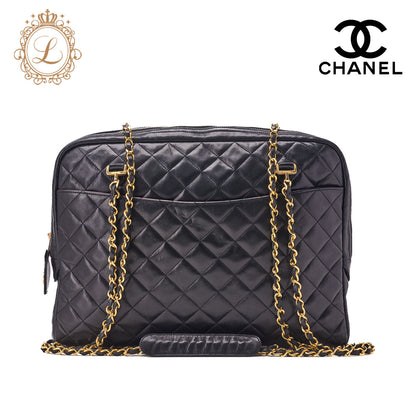 Chanel Shoulder Bag Matelasse Lambskin Black Gold-Tone Hardware Pre-Owned - Vintage La Charme