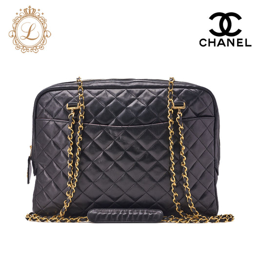 Chanel Shoulder Bag Matelasse Lambskin Black Gold-Tone Hardware Pre-Owned - Vintage La Charme