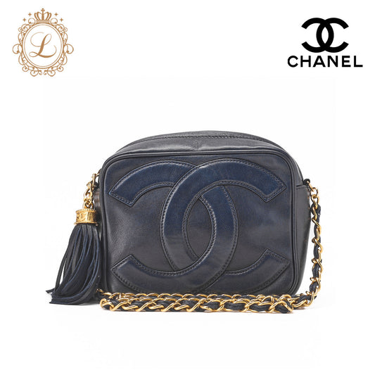 CHANEL Shoulder Bag, Coco Mark Fringe Chain Shoulder, Lambskin, Black, Gold-Tone Hardware, Pre-Owned - Vintage La Charme
