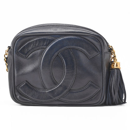 CHANEL Shoulder Bag, Coco Mark Fringe Chain Shoulder, Lambskin, Black, Gold-Tone Hardware, Pre-Owned - Vintage La Charme