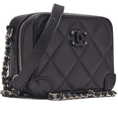 CHANEL Shoulder Bag Matelasse Coco Mark Chain Shoulder Lambskin Black Silver-Tone Hardware Pre-Owned - Vintage La Charme