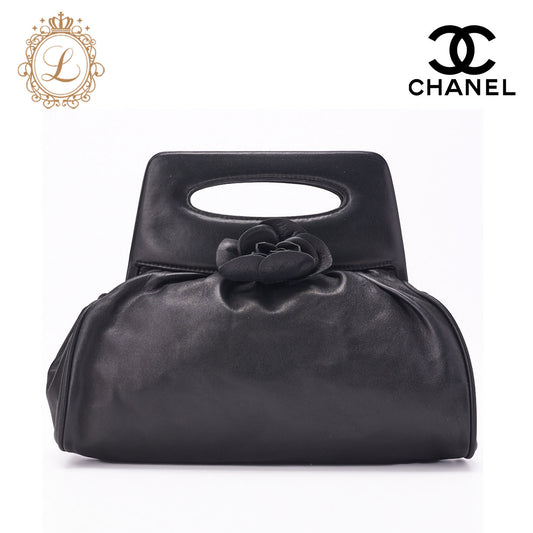 Chanel Camellia Gamaguchi Handbag Mini Shoulder Bag Lambskin Black Silver-Tone Hardware Pre-Owned - Vintage La Charme