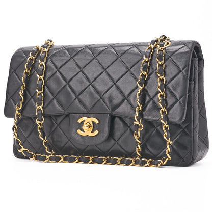 CHANEL Shoulder Bag Matelasse Double Flap Lambskin Black Gold-Tone Hardware Pre-Owned - Vintage La Charme