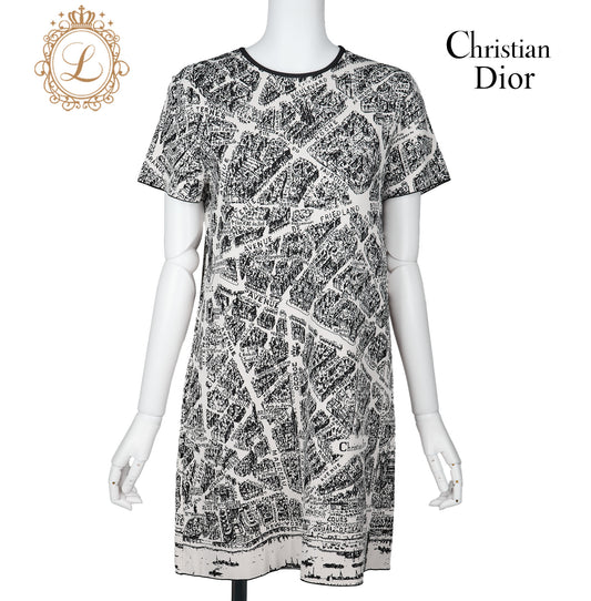 Dior Dress, Knit Short Sleeve, Cut and Sew, Viscose Blend, White, Silver-Tone Hardware, Pre-Owned - Vintage La Charme