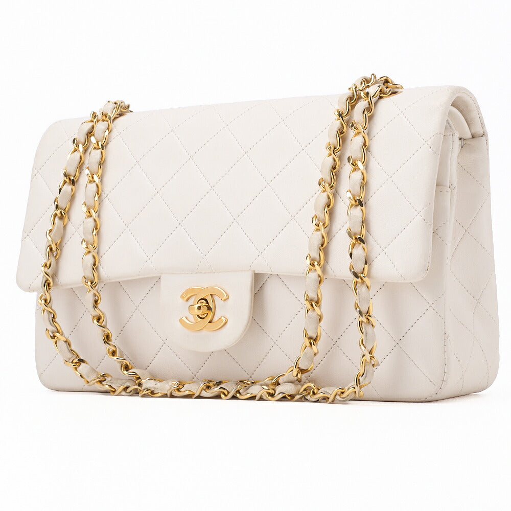 Chanel Shoulder Bag Matelasse Double Flap Lambskin White Gold-Tone Hardware Pre-Owned - Vintage La Charme
