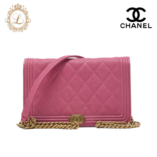 CHANEL Boy Chanel Matelasse Chain Wallet Caviar Skin Pink Gold-Tone Hardware Pre-Owned - Vintage La Charme