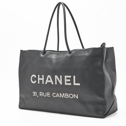 CHANEL Tote Bag Cambon Logo Large Lambskin Black Gold-Tone Hardware Pre-Owned - Vintage La Charme