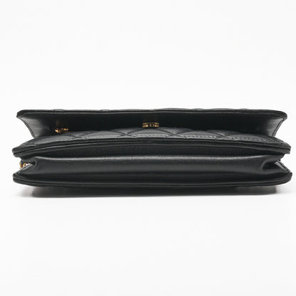 CHANEL Chain Wallet Matelasse Lambskin Black Gold-Tone Hardware Pre-Owned - Vintage La Charme