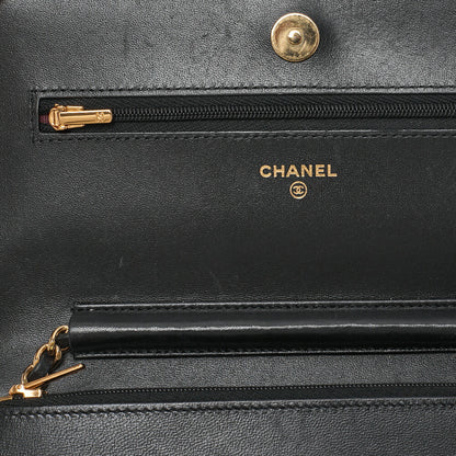 CHANEL Chain Wallet Matelasse Lambskin Black Gold-Tone Hardware Pre-Owned - Vintage La Charme