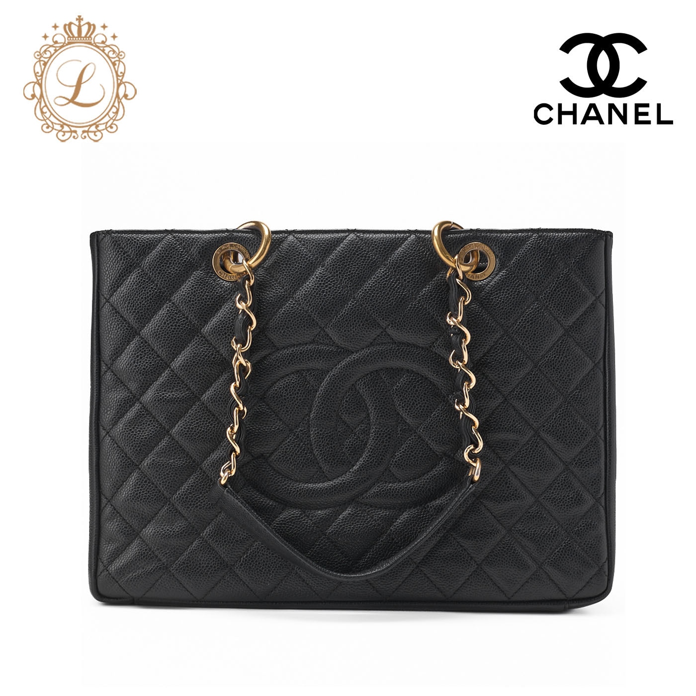 CHANEL Shoulder Tote Bag Matelasse Caviar Leather Black Gold-Tone Hardware Pre-Owned - Vintage La Charme