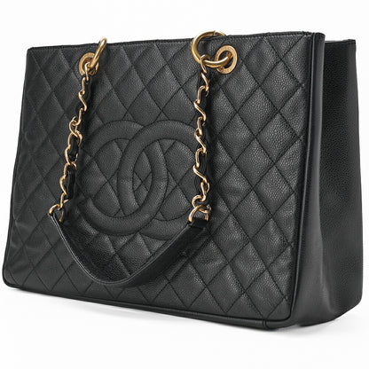 CHANEL Shoulder Tote Bag Matelasse Caviar Leather Black Gold-Tone Hardware Pre-Owned - Vintage La Charme