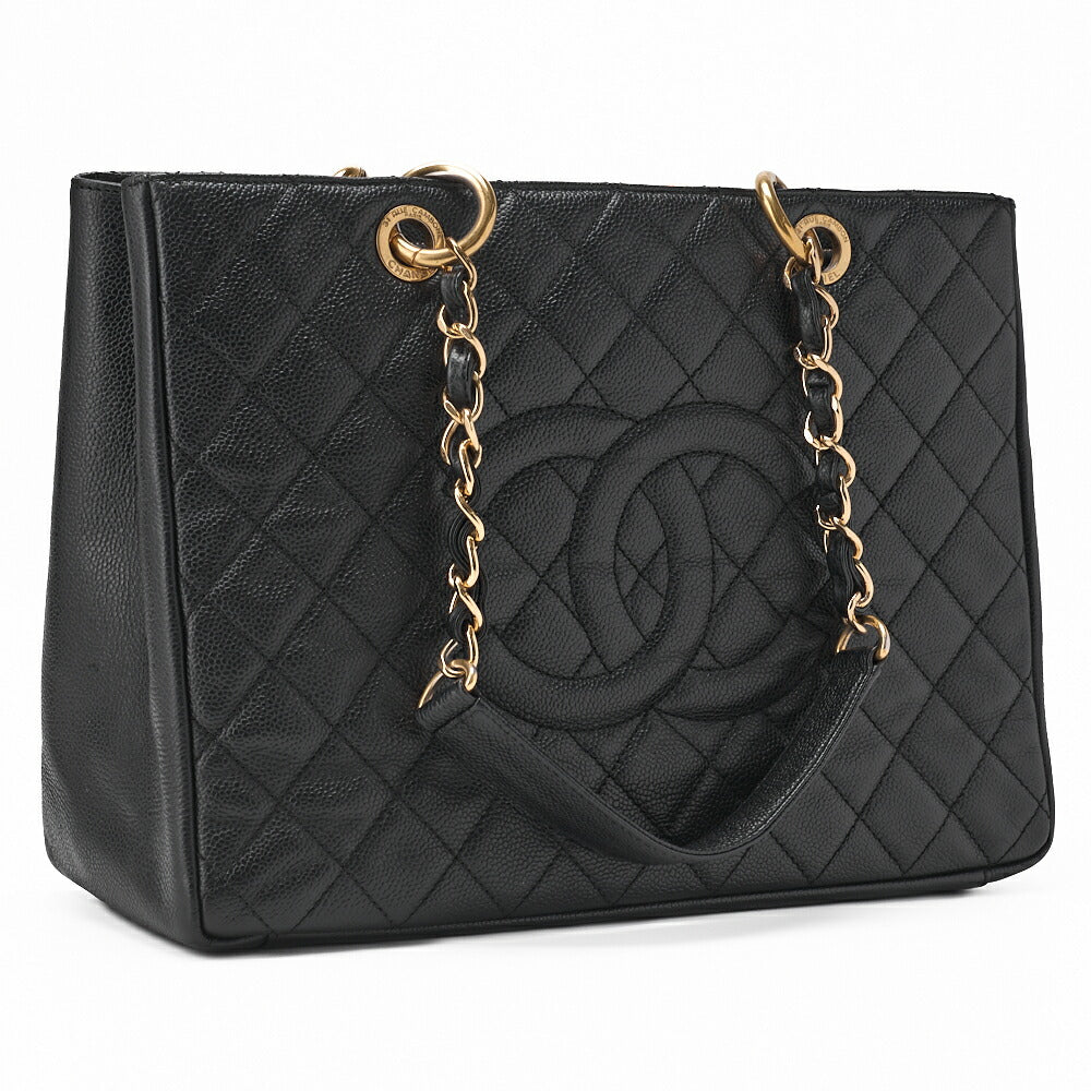 CHANEL Shoulder Tote Bag Matelasse Caviar Leather Black Gold-Tone Hardware Pre-Owned - Vintage La Charme