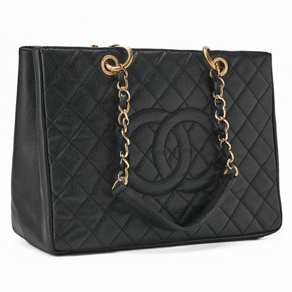 CHANEL Shoulder Tote Bag Matelasse Caviar Leather Black Gold-Tone Hardware Pre-Owned - Vintage La Charme