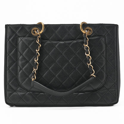 CHANEL Shoulder Tote Bag Matelasse Caviar Leather Black Gold-Tone Hardware Pre-Owned - Vintage La Charme