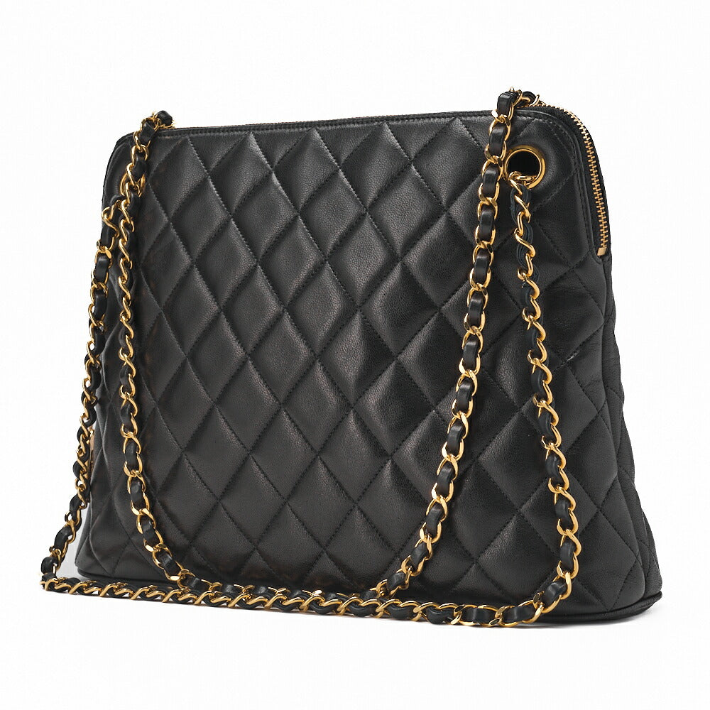 CHANEL Shoulder Bag Matelasse Plate Charm Lambskin Black Gold-Tone Hardware Pre-Owned - Vintage La Charme