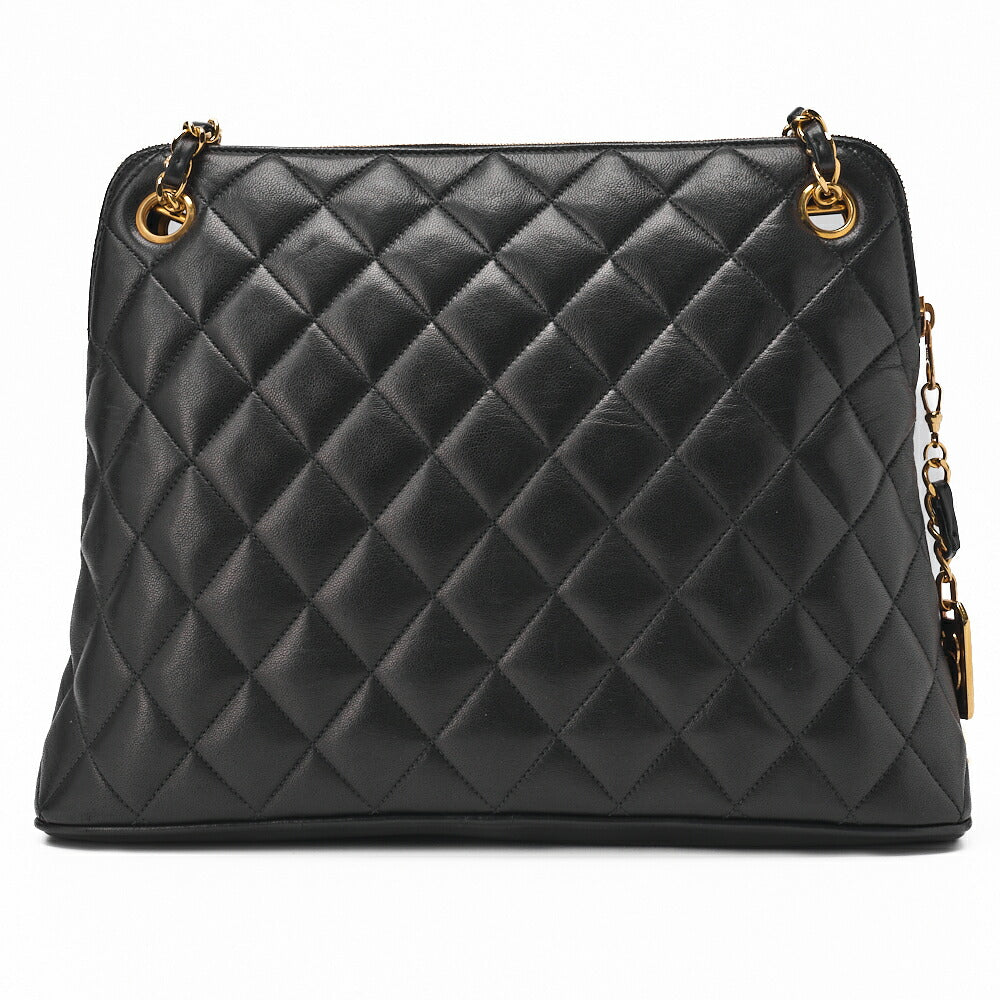 CHANEL Shoulder Bag Matelasse Plate Charm Lambskin Black Gold-Tone Hardware Pre-Owned - Vintage La Charme