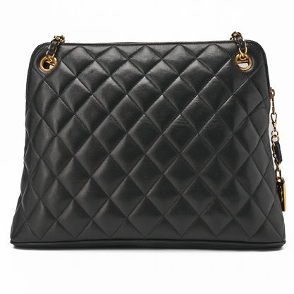 CHANEL Shoulder Bag Matelasse Plate Charm Lambskin Black Gold-Tone Hardware Pre-Owned - Vintage La Charme