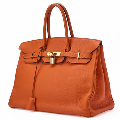 HERMES Birkin 35 Handbag Tryon Clément Leather Orange Gold-Tone Hardware Pre-Owned - Vintage La Charme