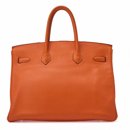 HERMES Birkin 35 Handbag Tryon Clément Leather Orange Gold-Tone Hardware Pre-Owned - Vintage La Charme