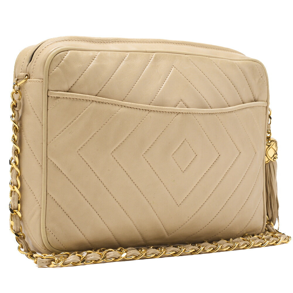 CHANEL Shoulder Bag, Coco Mark Fringe, Lambskin, Beige, Gold-Tone Hardware, Pre-Owned - Vintage La Charme