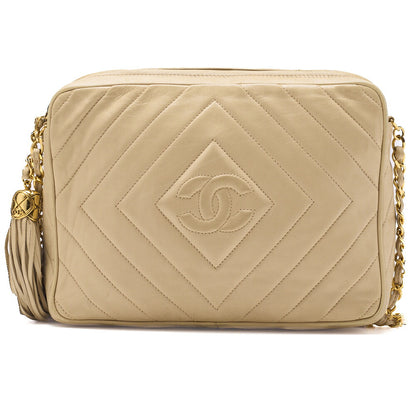CHANEL Shoulder Bag, Coco Mark Fringe, Lambskin, Beige, Gold-Tone Hardware, Pre-Owned - Vintage La Charme