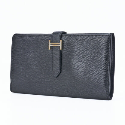 HERMES Bearn Soufflet Bi-fold Wallet Epson Leather Black Silver-Tone Hardware Pre-Owned - Vintage La Charme