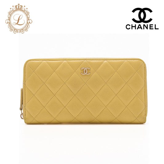 CHANEL Long Wallet, Matelasse, Caviar Skin, Yellow, Gold-Tone Hardware, Pre-Owned - Vintage La Charme