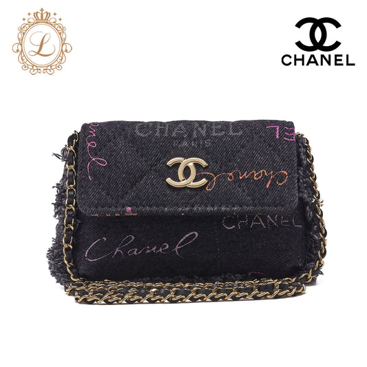 CHANEL Shoulder Bag Mini Matelasse Denim Black Gold-Tone Hardware Pre-Owned - Vintage La Charme