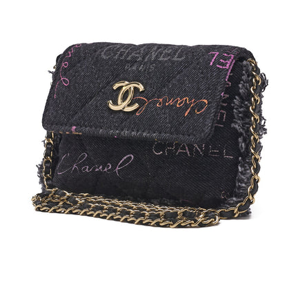 CHANEL Shoulder Bag Mini Matelasse Denim Black Gold-Tone Hardware Pre-Owned - Vintage La Charme