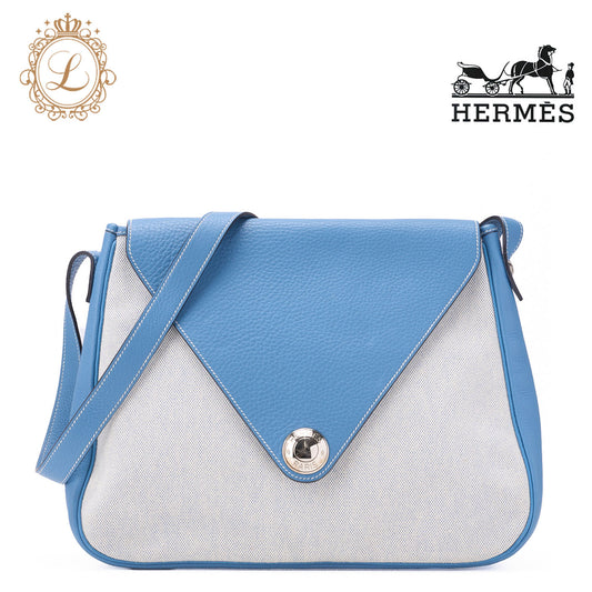 HERMES Christine Shoulder Bag Toile Ash Buffle Blue Jean Silver-Tone Hardware Pre-Owned - Vintage La Charme