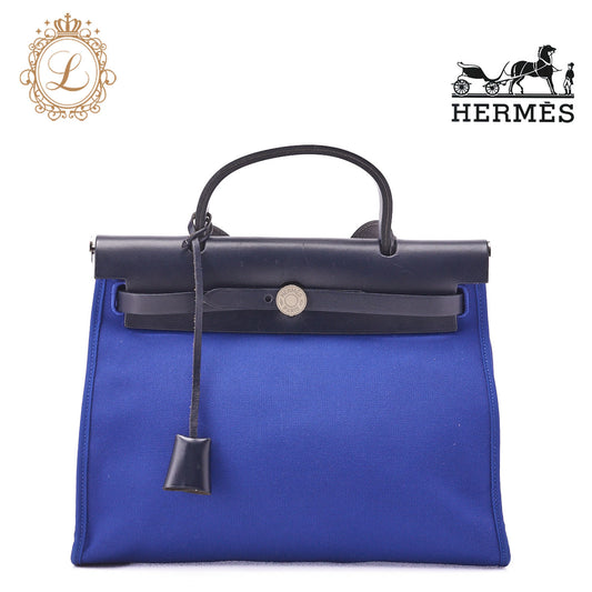 HERMES Ale Bag Zip PM 2WAY Handbag Calf Blue Silver-Tone Hardware Pre-Owned - Vintage La Charme