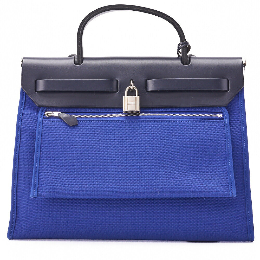 HERMES Ale Bag Zip PM 2WAY Handbag Calf Blue Silver-Tone Hardware Pre-Owned - Vintage La Charme