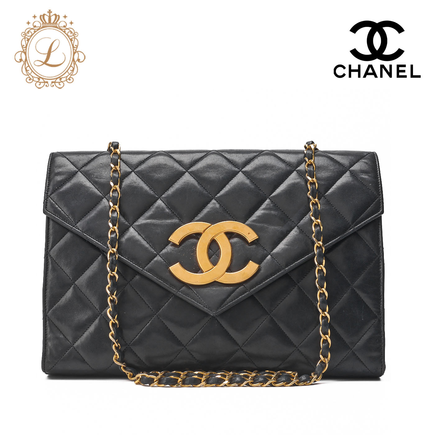 CHANEL Shoulder Bag, Deca Matelasse, Coco V Flap, Lambskin, Black, Gold-Tone Hardware, Pre-Owned - Vintage La Charme