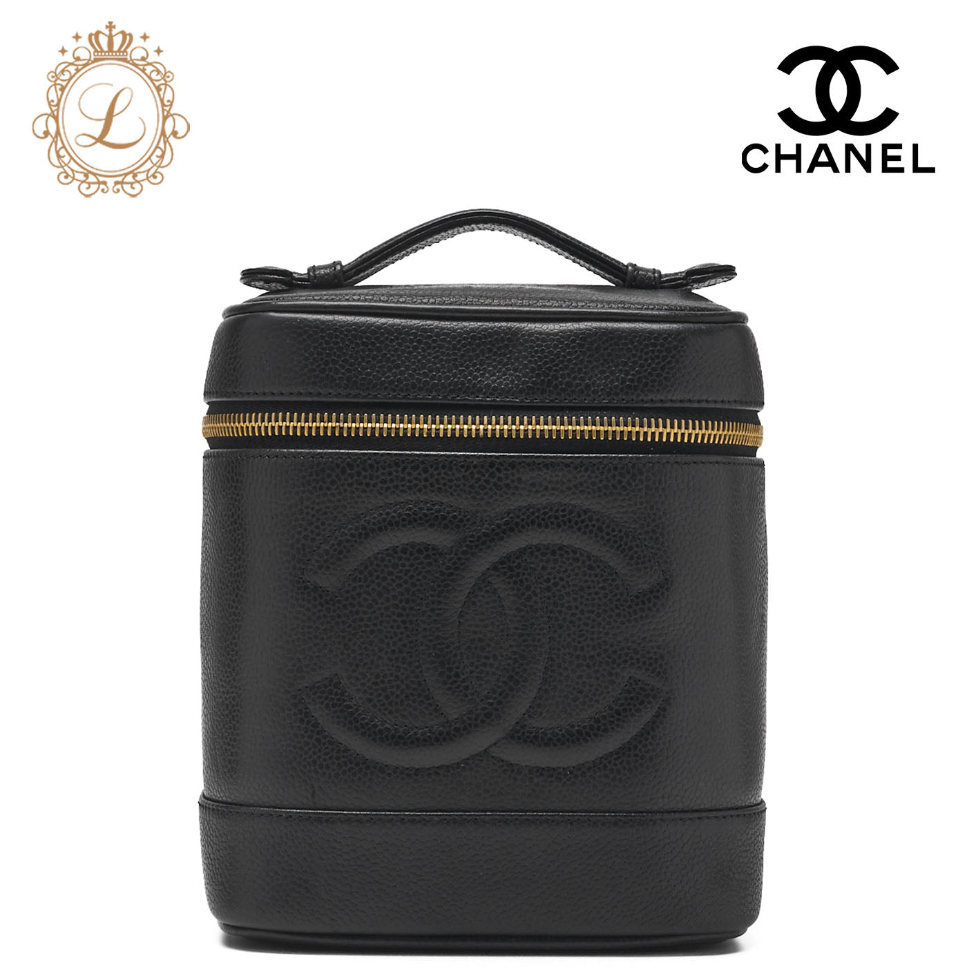 CHANEL Shoulder Bag, Coco Mark Vanity, Caviar Skin, Black, Gold-Tone Hardware, Pre-Owned - Vintage La Charme