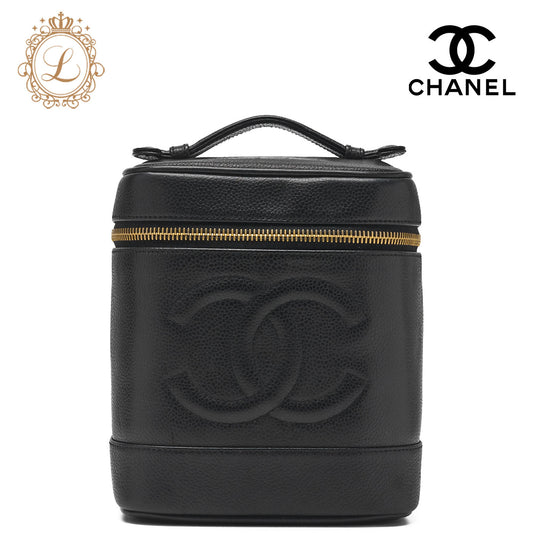 CHANEL Shoulder Bag, Coco Mark Vanity, Caviar Skin, Black, Gold-Tone Hardware, Pre-Owned - Vintage La Charme